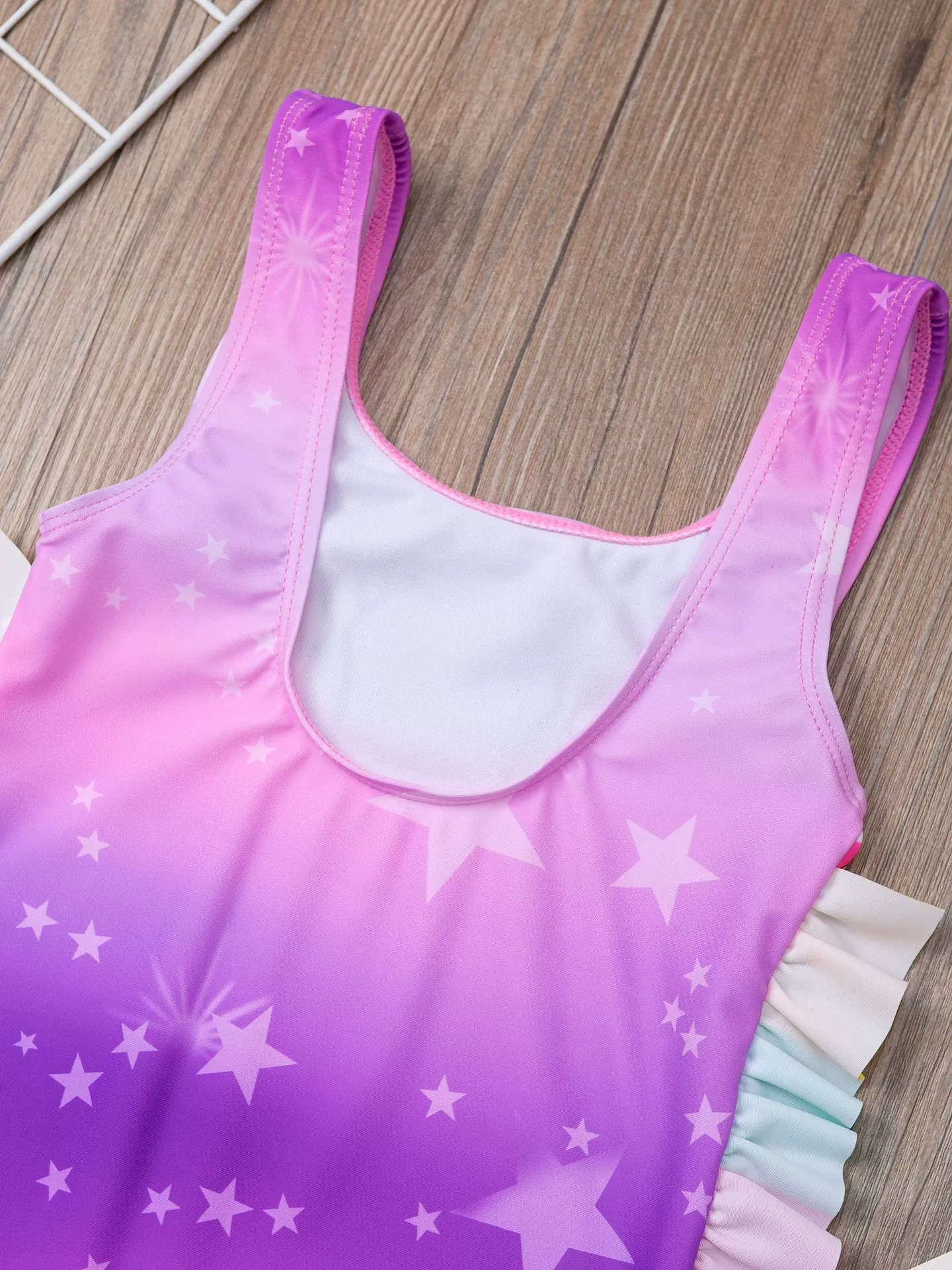 Girls One-Piece Swimsuit with Ruffled Sides and Scoop Back view 4