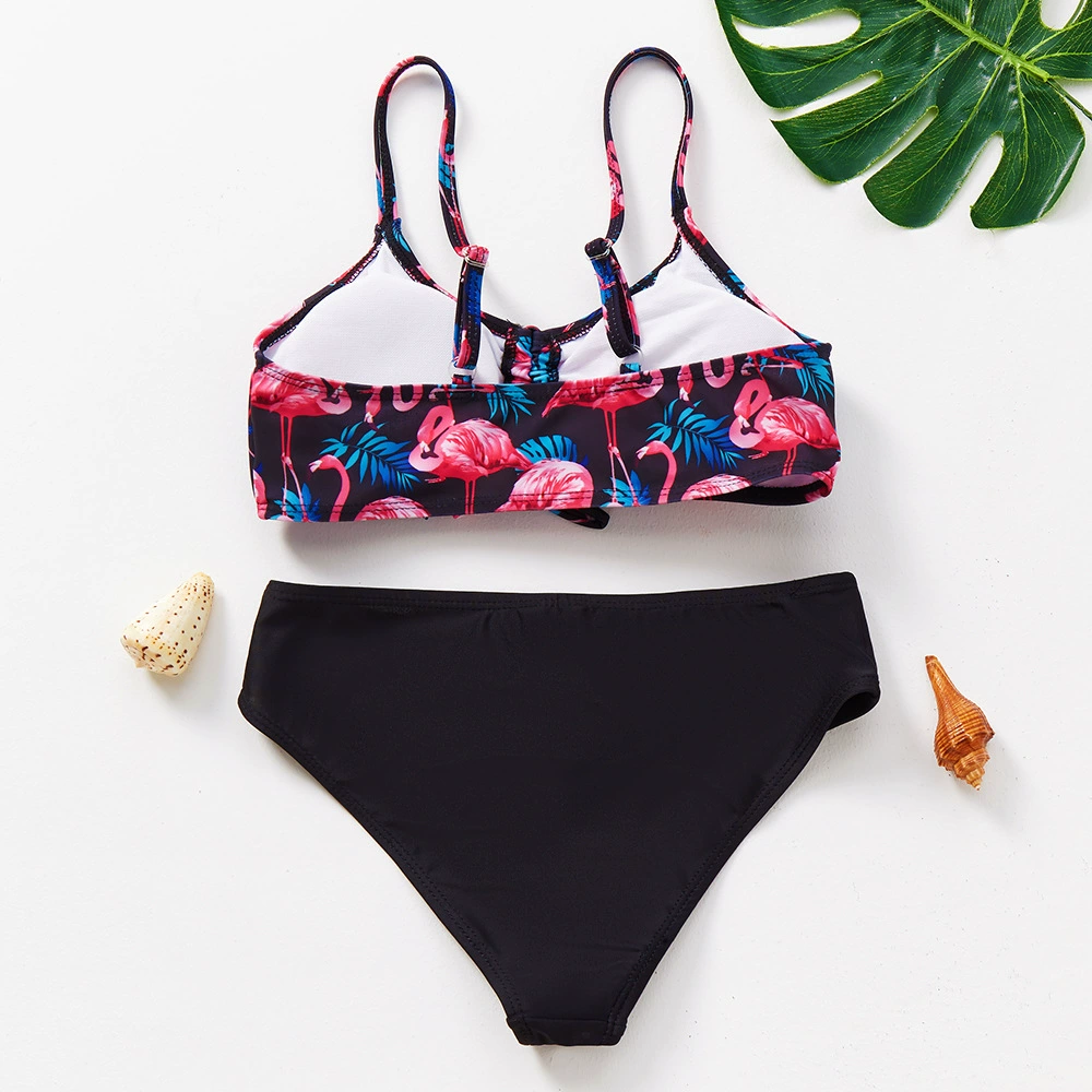 Girls Two-Piece Bikini Set with Thin Straps and Front Tie