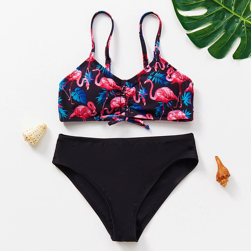 Girls Two-Piece Bikini Set with Thin Straps and Front Tie view 5