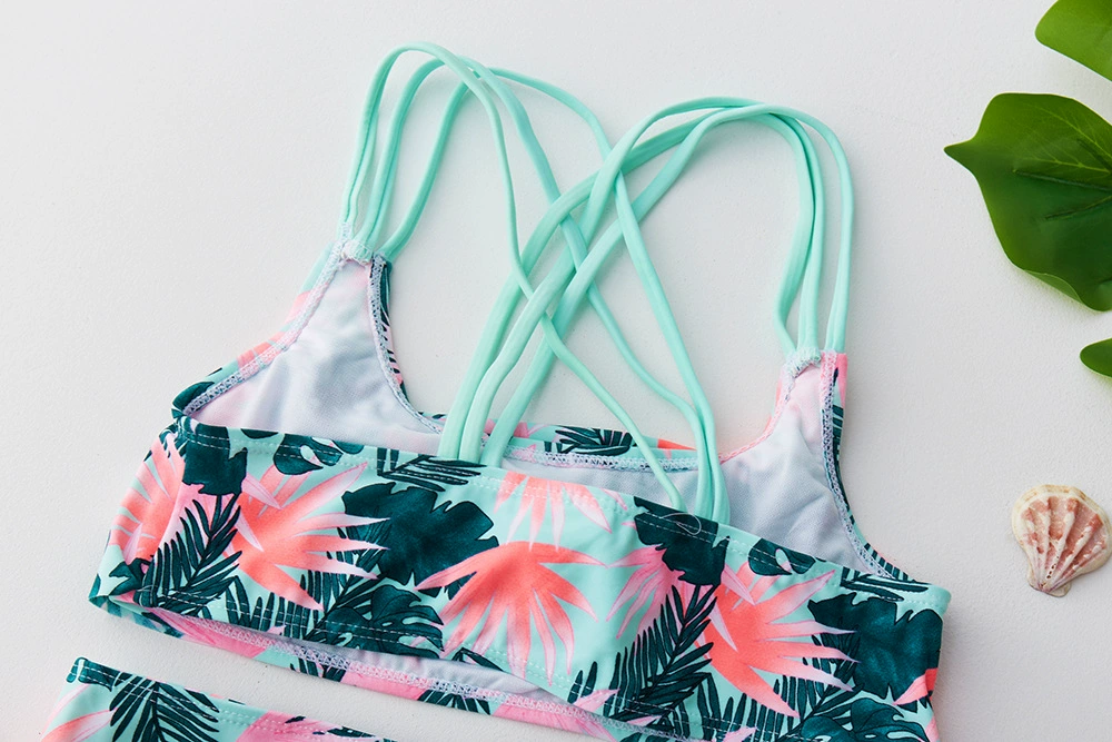 Girls Two-Piece Swimsuit with Ruffle Top and Crossed Straps view 4