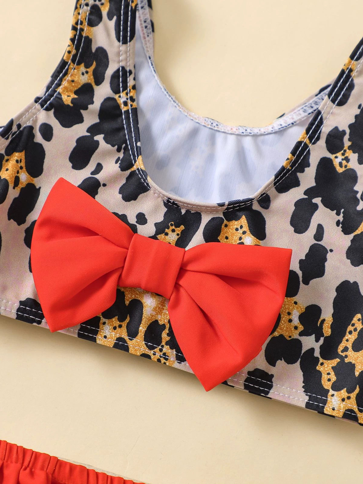 Girls Two-Piece Swimsuit with Bow and Ruffle Skirt view 4