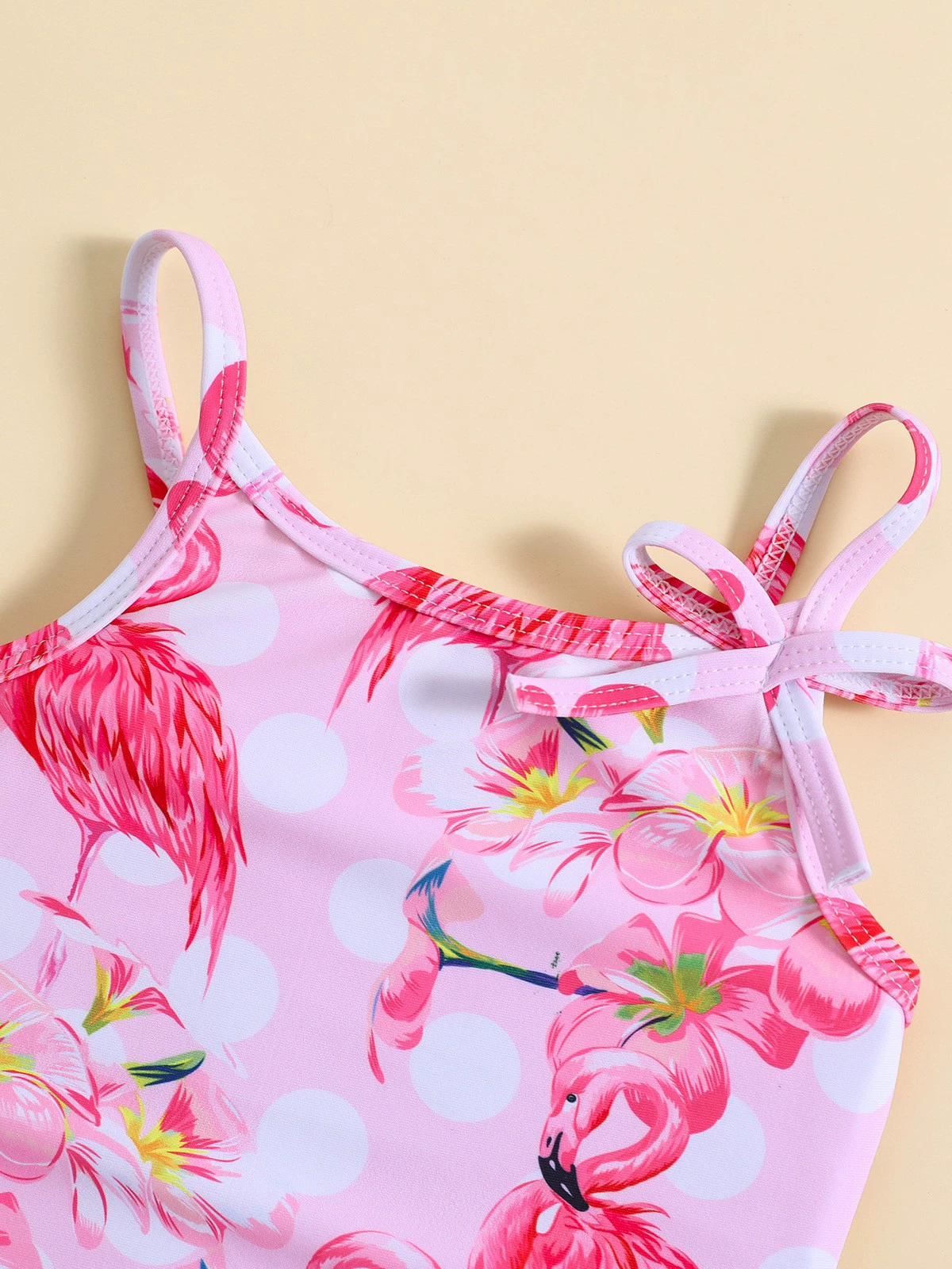 Baby Girls One-Piece Swimsuit with Ruffled Hem and Tie Straps view 3