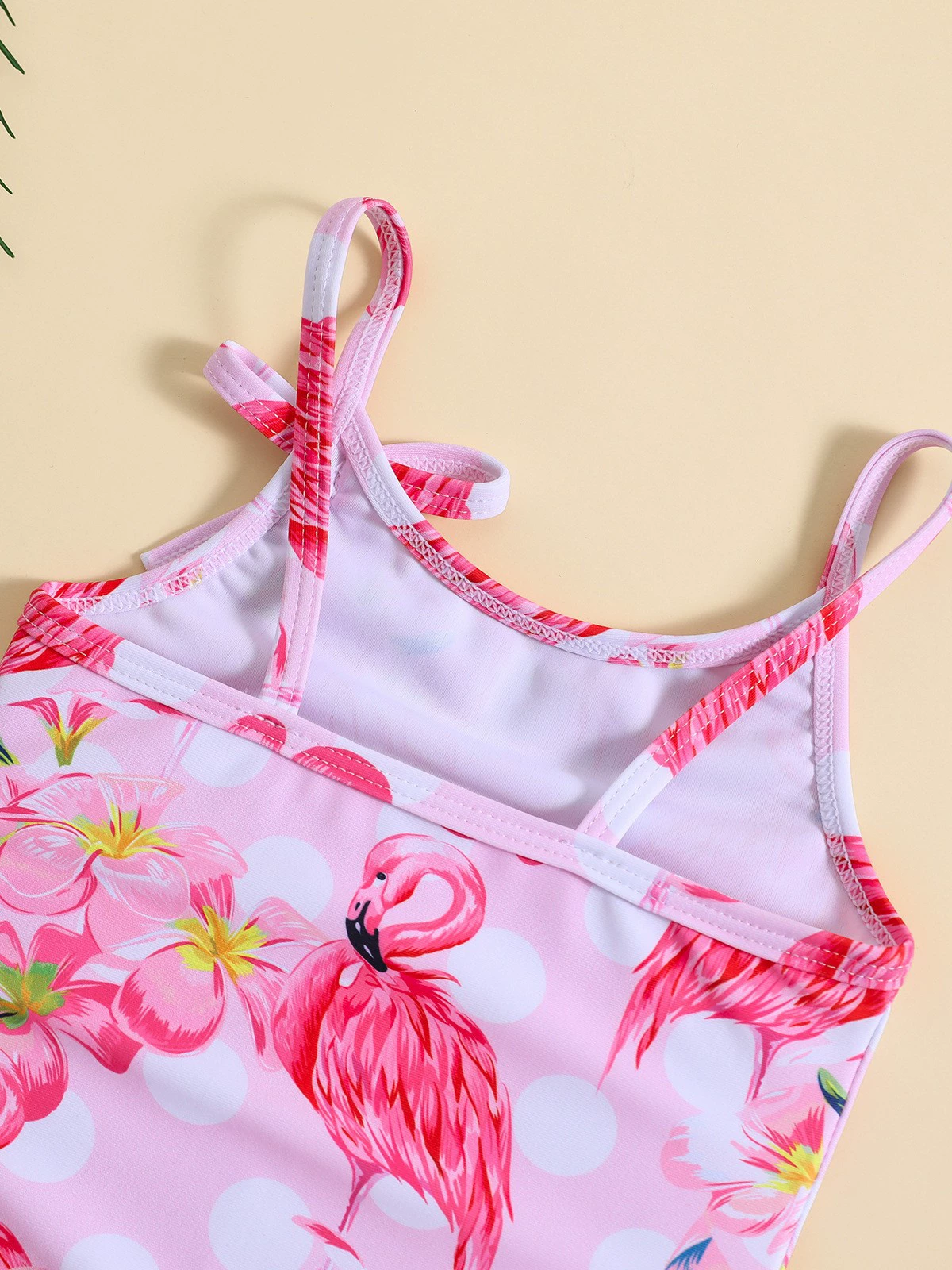 Baby Girls One-Piece Swimsuit with Ruffled Hem and Tie Straps view 4