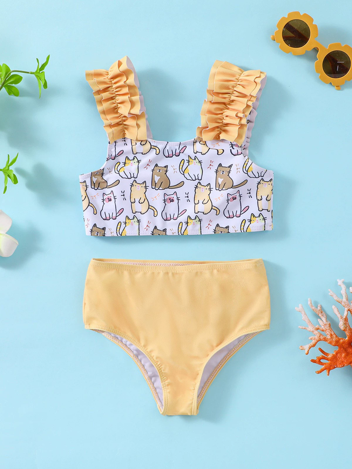 Girls Two-Piece Ruffle Strap Swimsuit