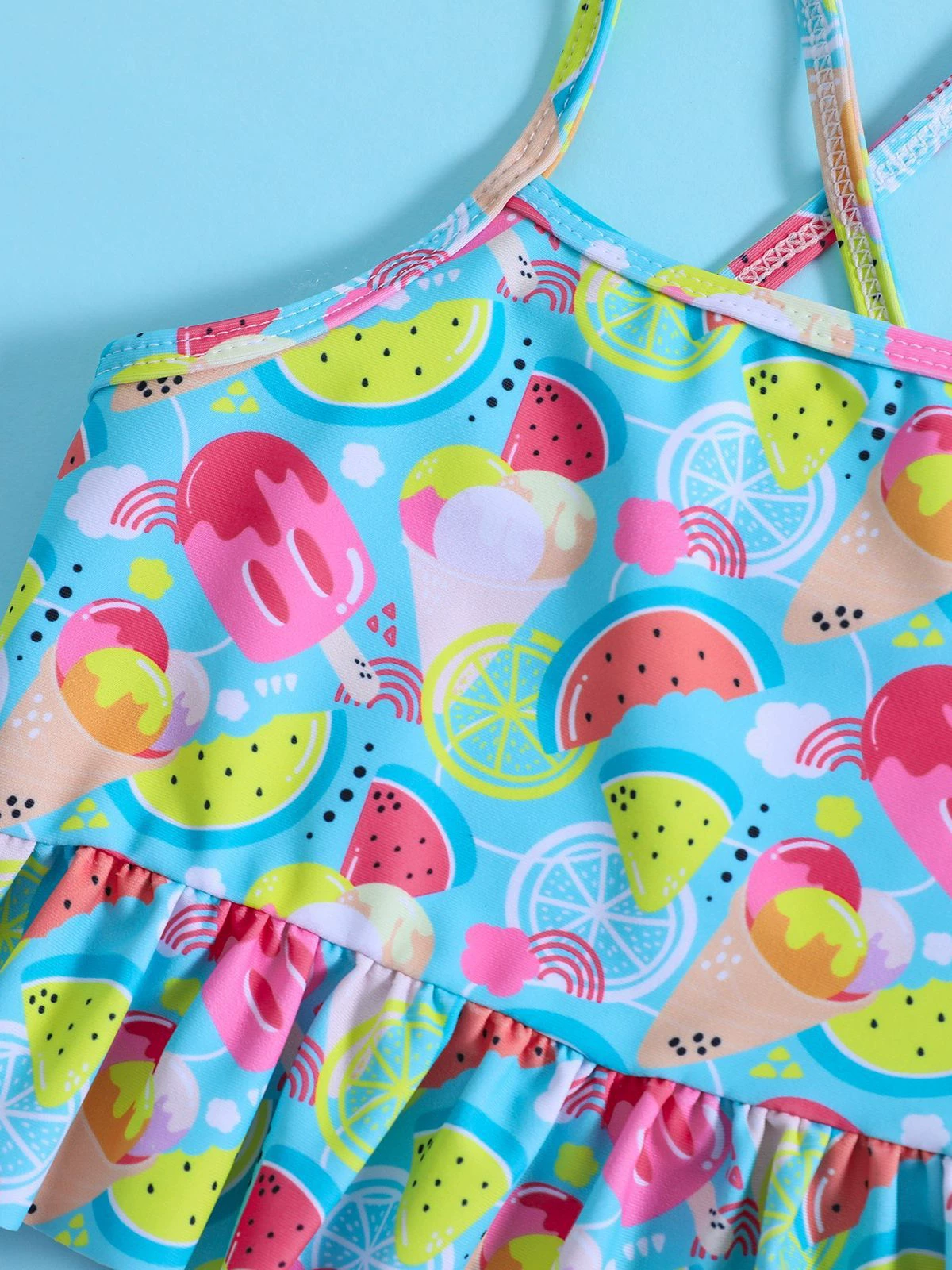 Girls Two-Piece Bikini Set with Ruffle Top and Bow Bottom view 3