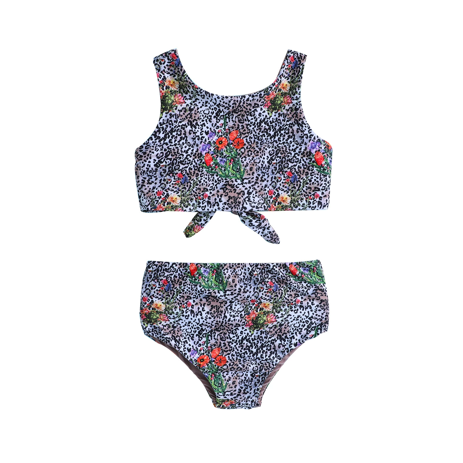 Two-Piece Bikini Swimsuit Set with Knot Front Top and Brief Bottom view 5