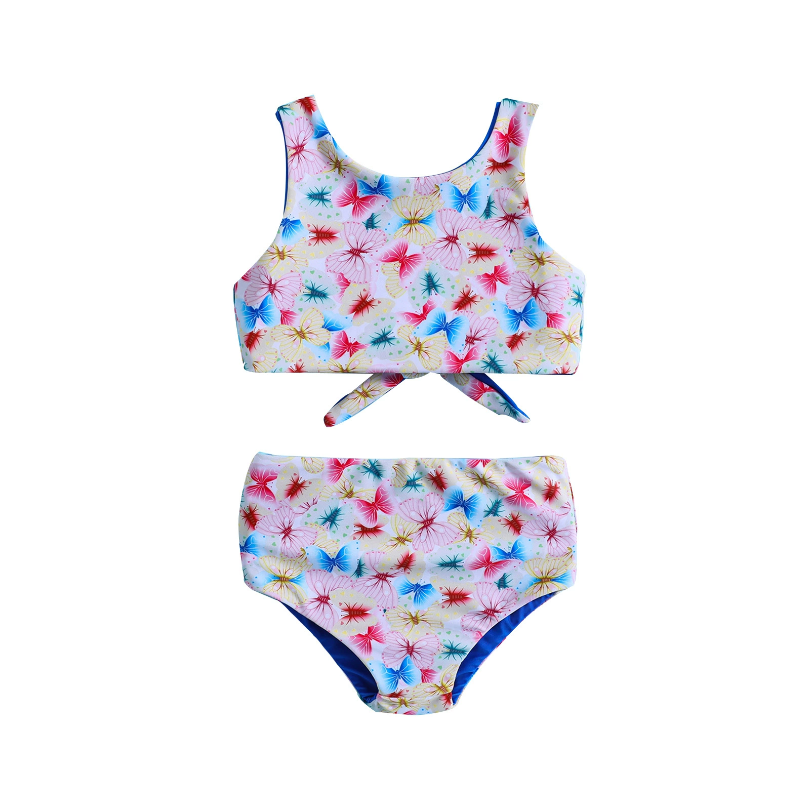 Girls Two-Piece Swimsuit Set with Tie-Front Top and High-Waist Briefs view 5