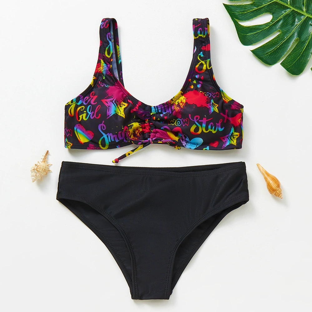 Girls Two-Piece Bikini Set with Front Tie