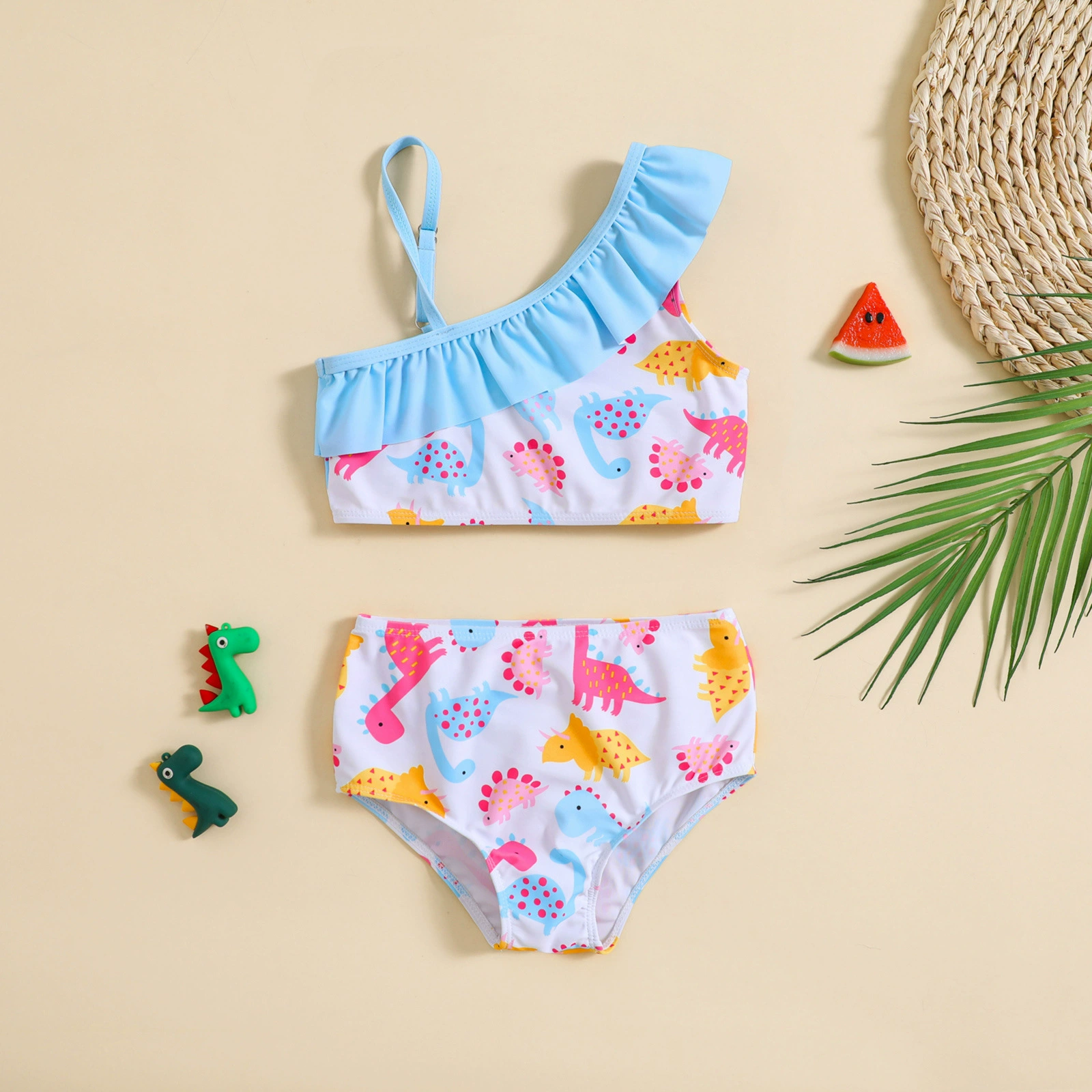 Girls One-Shoulder Ruffle Two-Piece Swimsuit