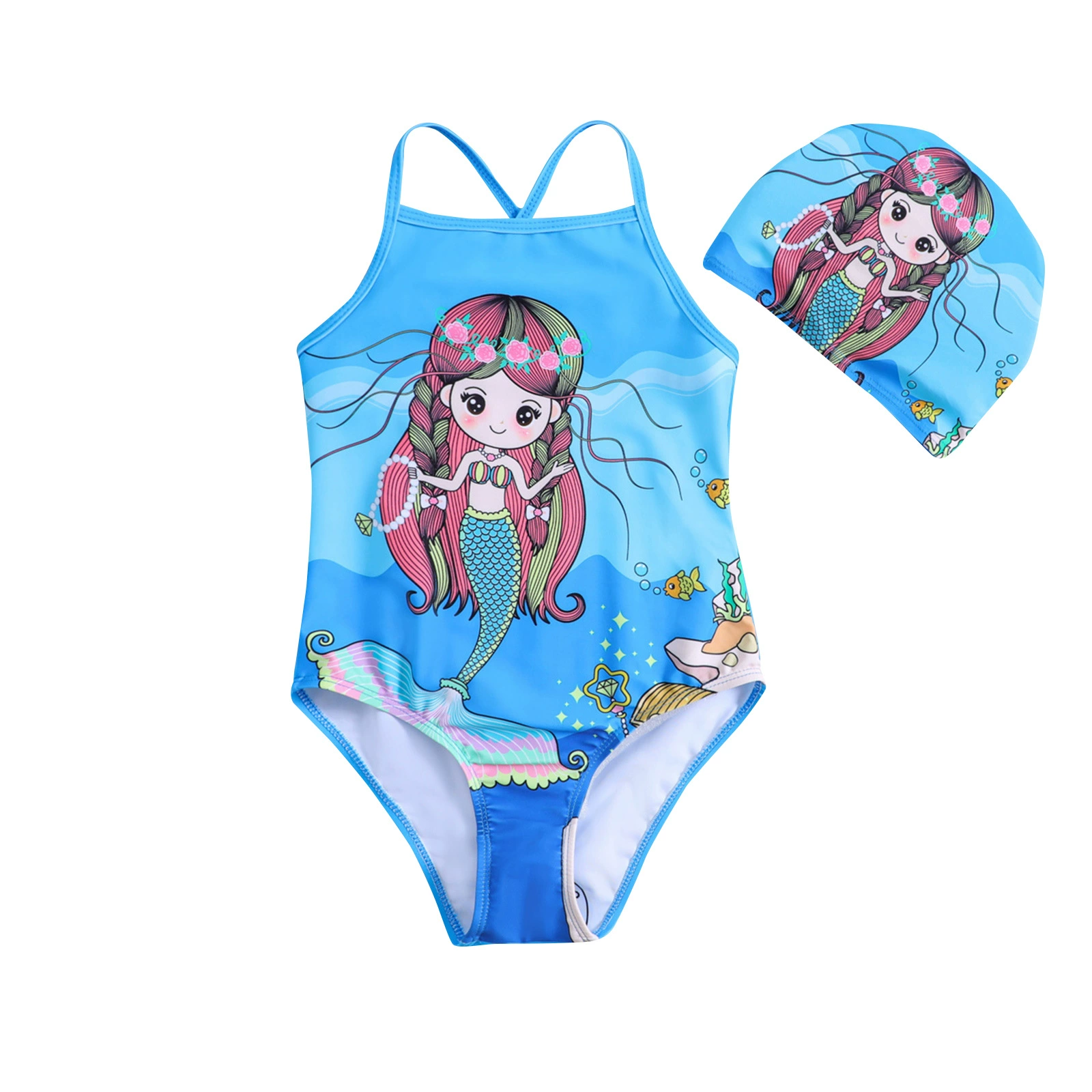 Children's One-Piece Bathing Suit Set with Cap view 5