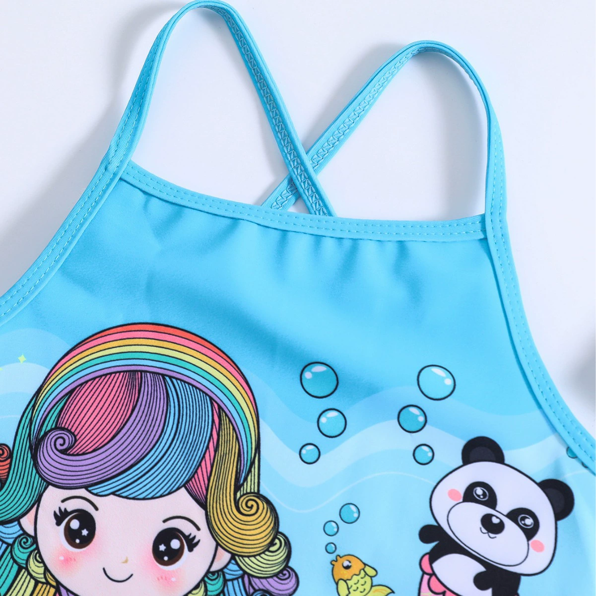 Girls One-Piece Swimsuit with Cross Back Straps and Swim Cap view 3