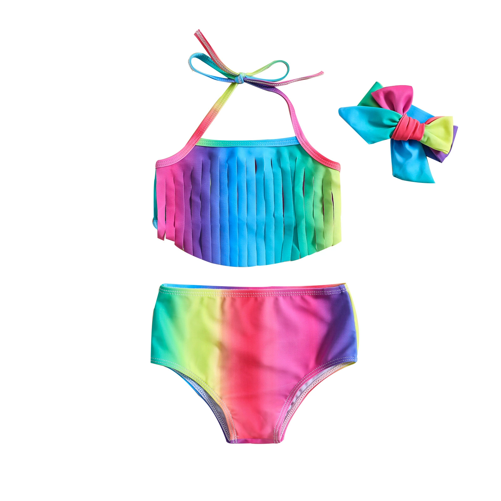 Girls Fringed Halter Bikini Set with Headband view 5