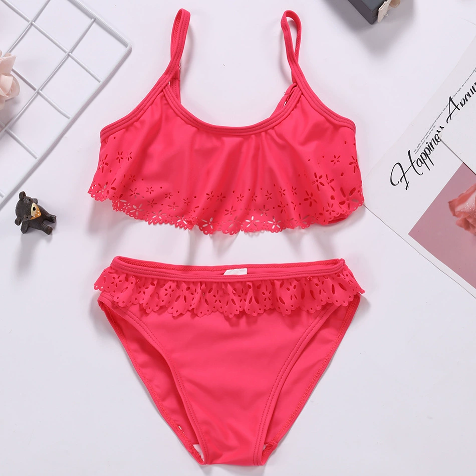 Girls Two-Piece Bikini Set with Triangle Top and Ruffle Briefs view 6