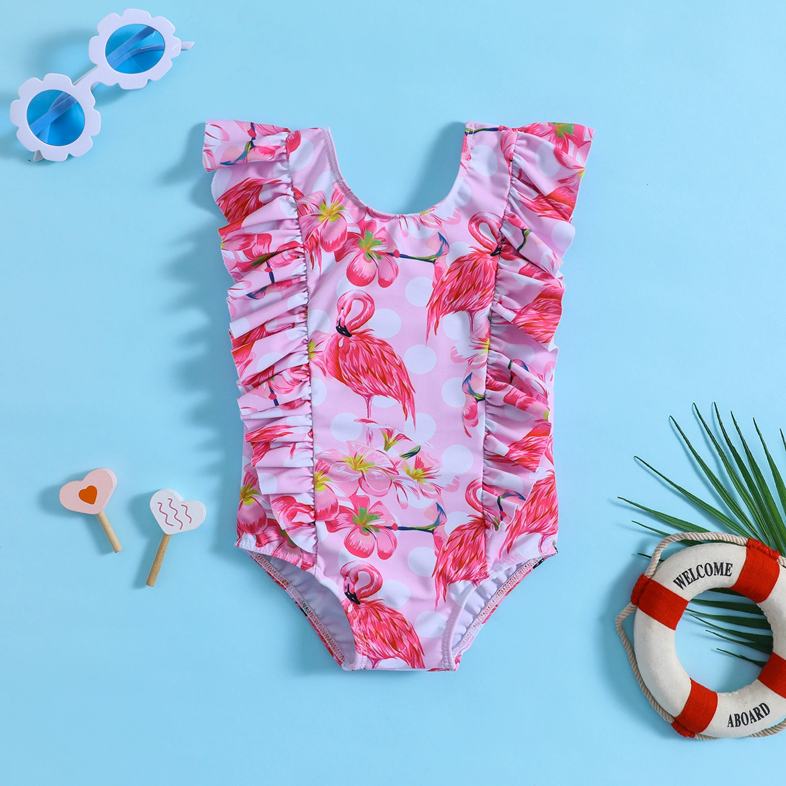 Girls Ruffle Trim One-Piece Swimsuit