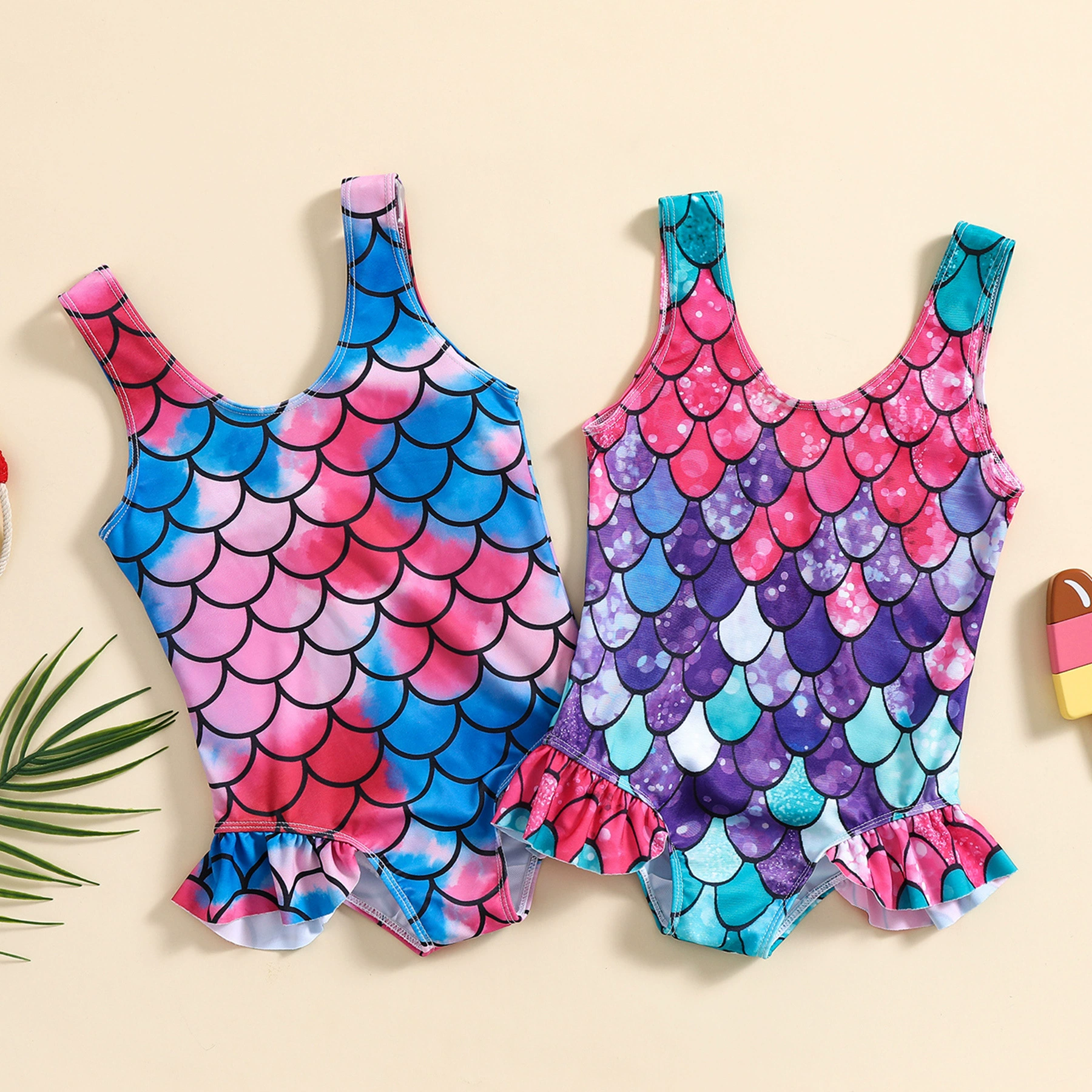 Girls One-Piece Swimsuit with Ruffle Hem and Wide Straps