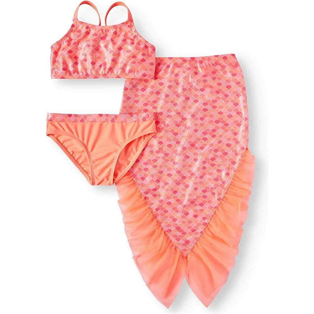 Girls Mermaid Tail Three-Piece Swimsuit Set