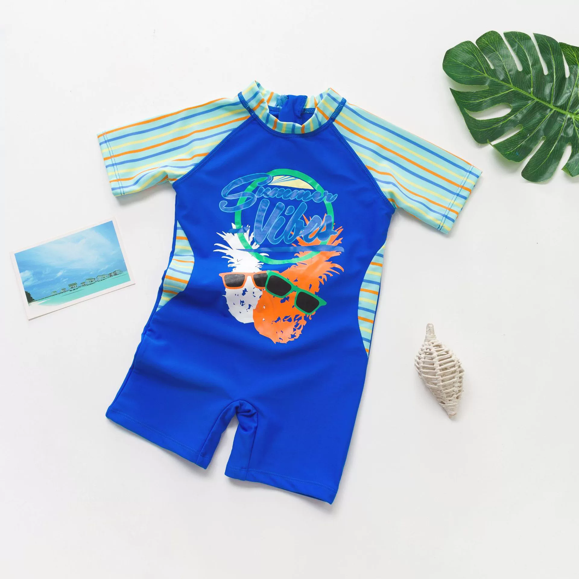 Boys' One-Piece Short-Sleeve Swimsuit with Back Zipper view 6