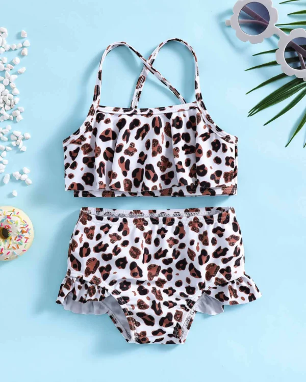 Girls Two-Piece Swimsuit with Ruffle Trim and Cross Back