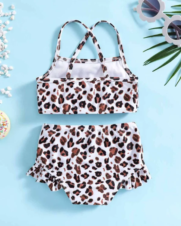 Girls Two-Piece Swimsuit with Ruffle Trim and Cross Back