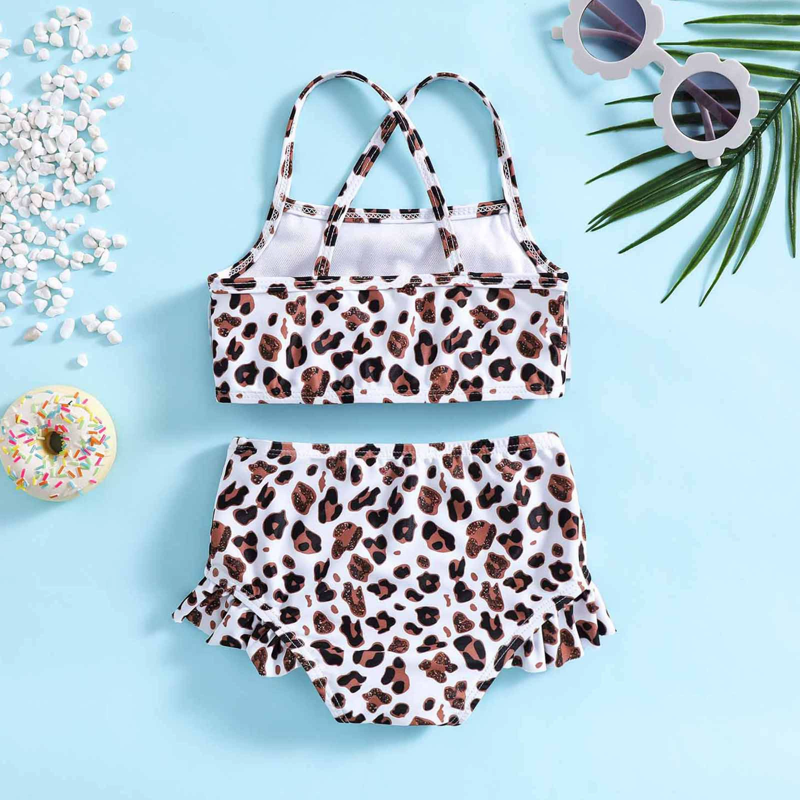 Girls Two-Piece Swimsuit with Ruffle Trim and Cross Back