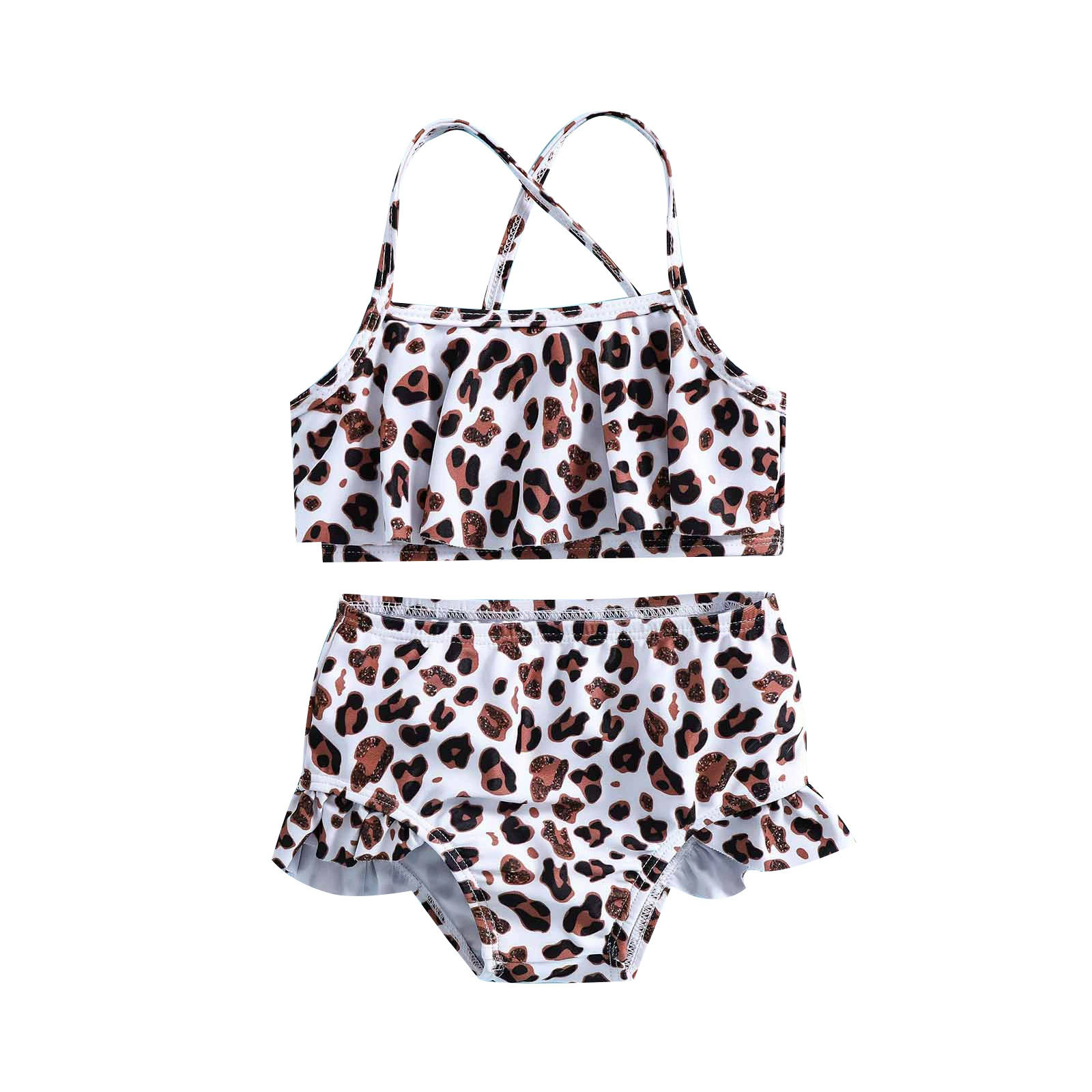Girls Two-Piece Swimsuit with Ruffle Trim and Cross Back view 5