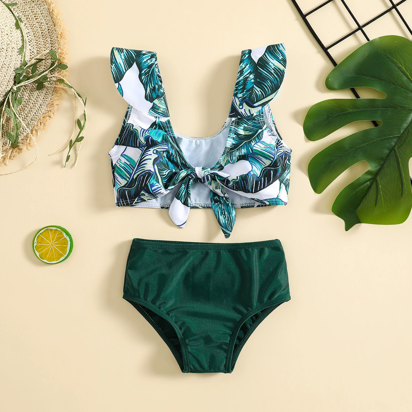 Girls Two-Piece Bikini Set with Front Tie
