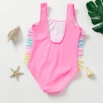 Girls One-Piece Swimsuit with Side Ruffles and Wide Straps view 2