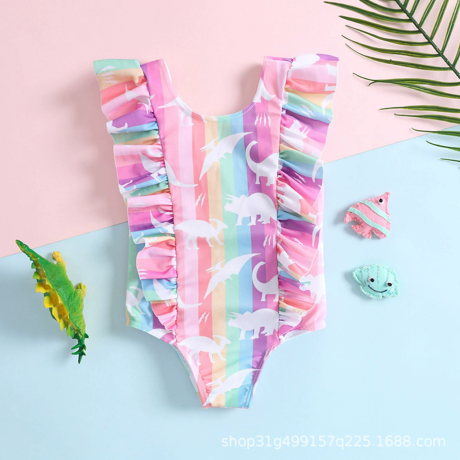 Girls Ruffled One-Piece Swimsuit with V-Back view 6