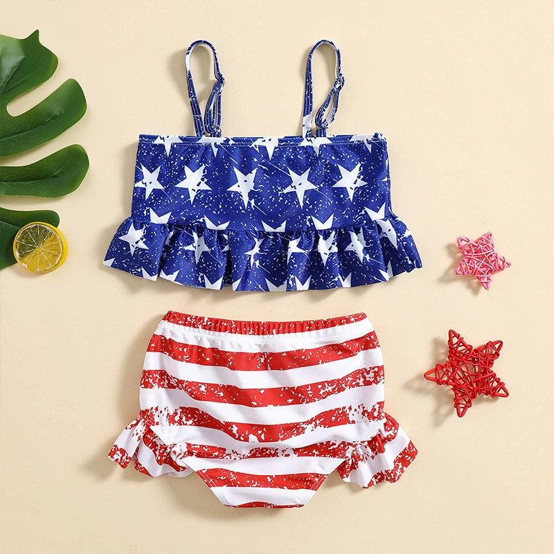 Girls Two-Piece Ruffle Trim Spaghetti Strap Swimsuit