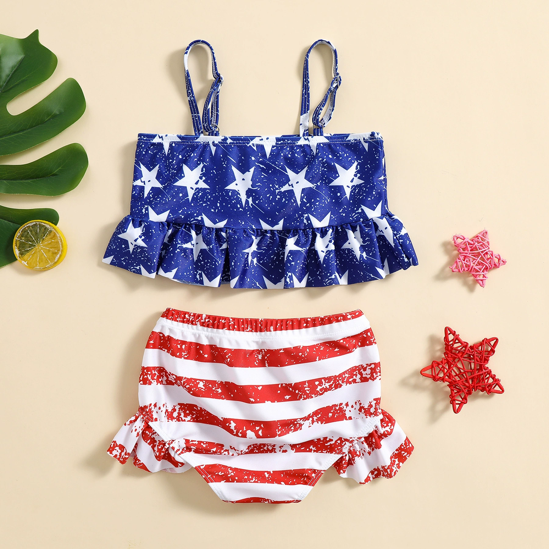 Girls Two-Piece Ruffle Trim Spaghetti Strap Swimsuit view 6