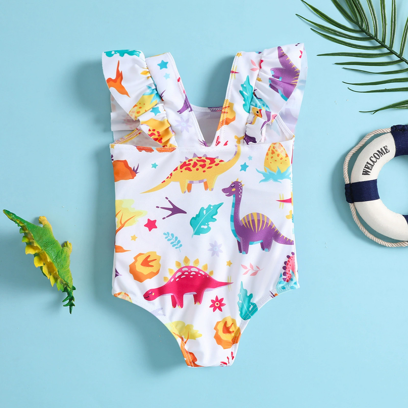 Girls Ruffle Shoulder One-Piece Swimsuit