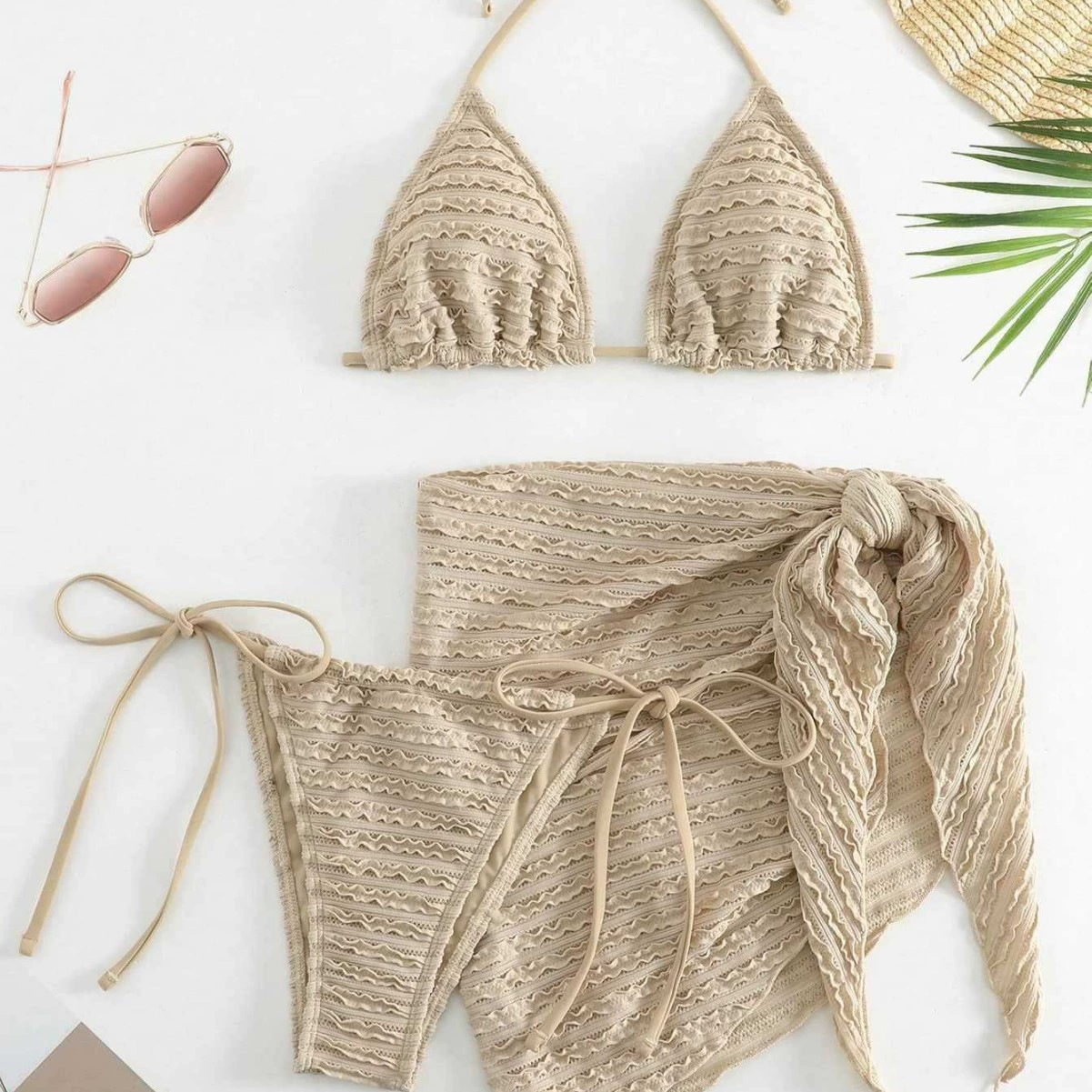 Three-Piece Triangle Bikini Set with Sarong view 3