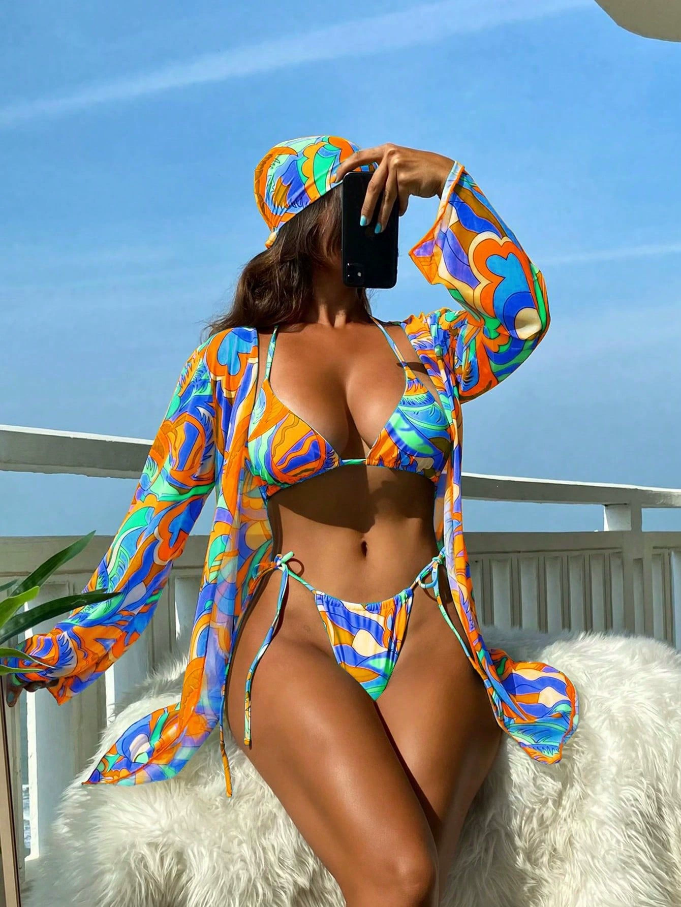 Three Piece Bikini Set with Cover-Up and Headband