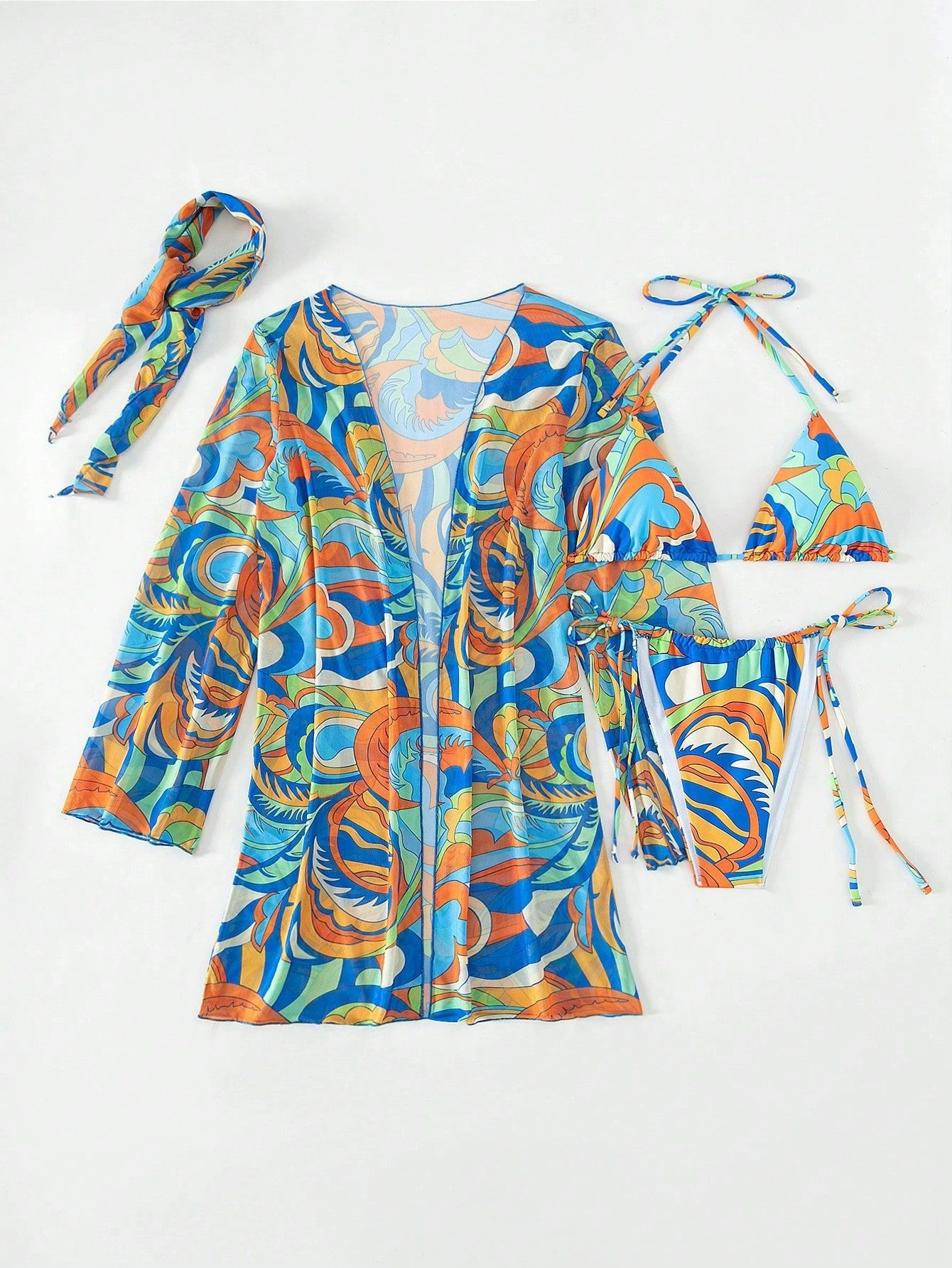 Three Piece Bikini Set with Cover-Up and Headband