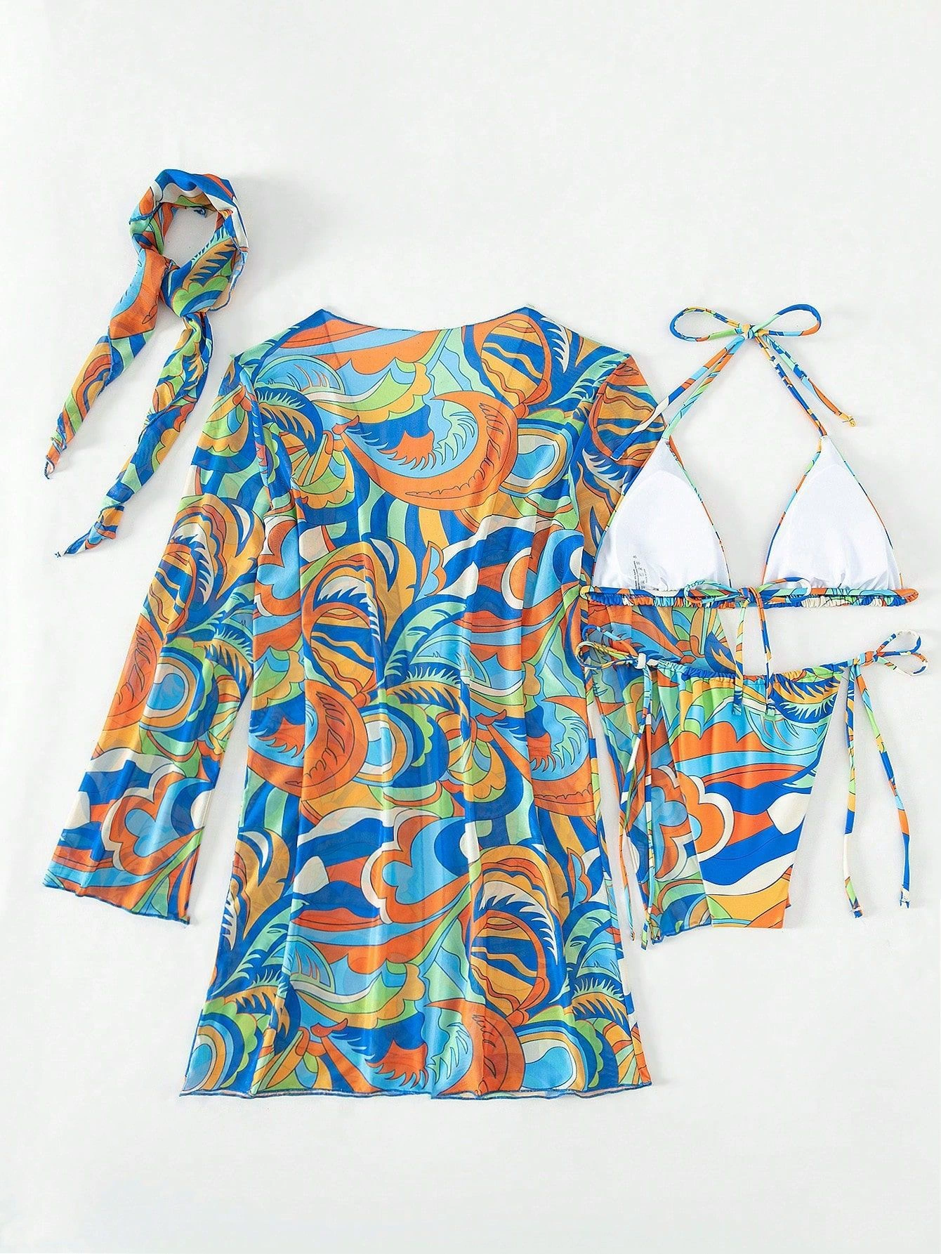 Three Piece Bikini Set with Cover-Up and Headband view 3