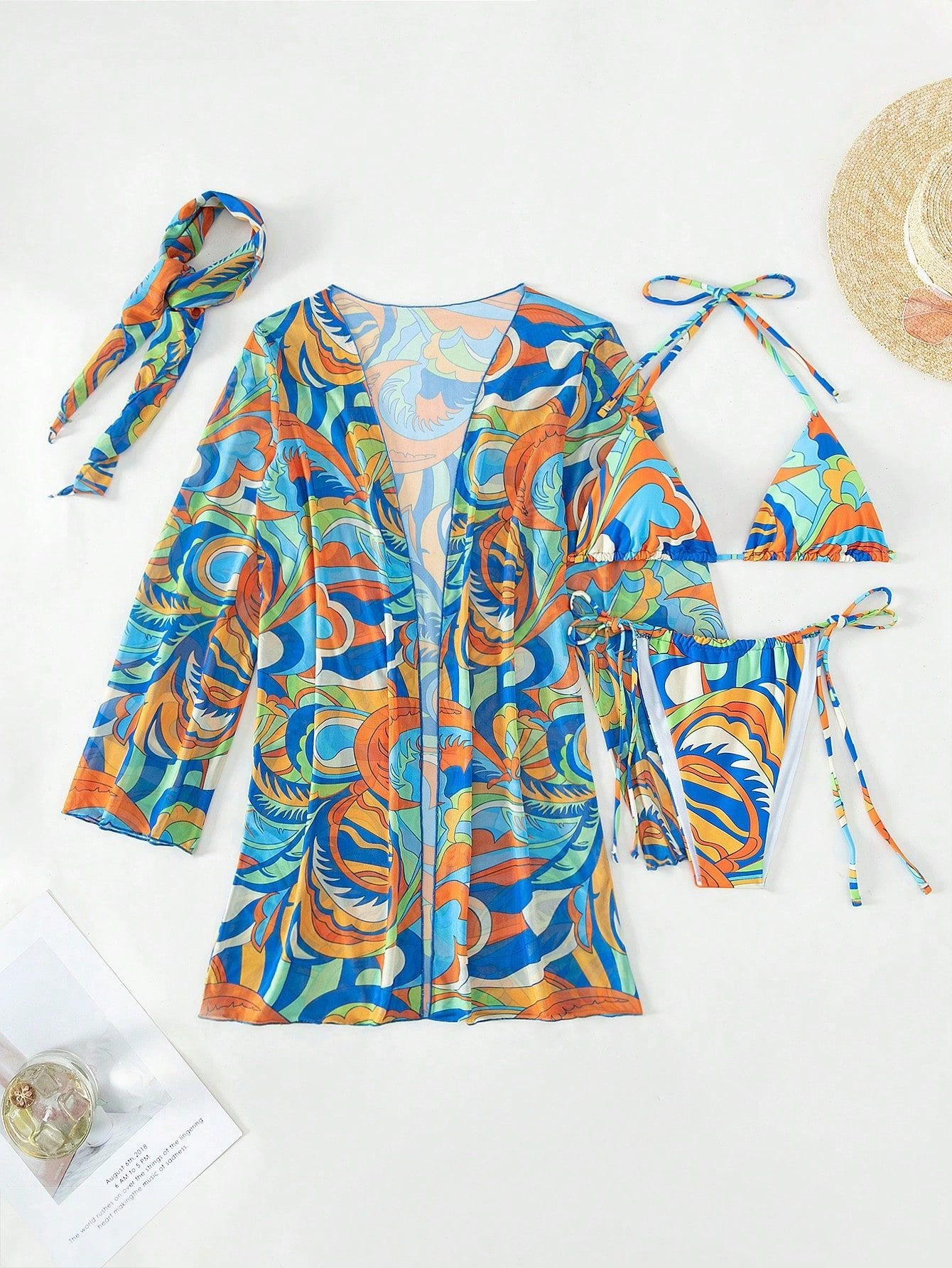 Three Piece Bikini Set with Cover-Up and Headband view 4