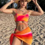 Three-Piece Bikini with Crisscross Straps and Sarong Skirt