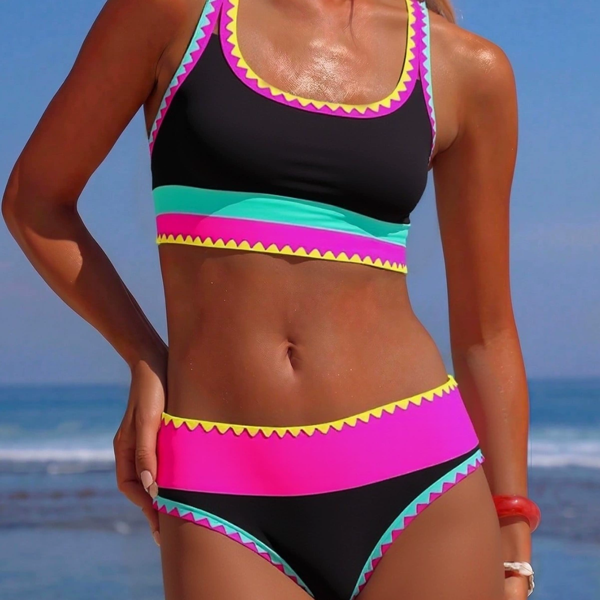 Three-Piece High-Waisted Bikini Set with Swim Skirt