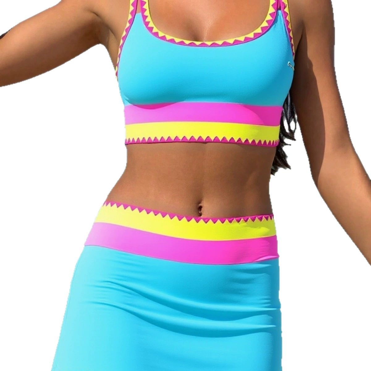 Three-Piece High-Waisted Bikini Set with Swim Skirt view 5