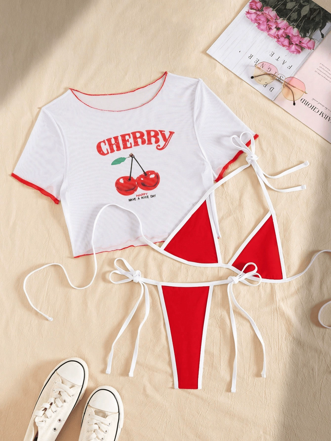 Three-Piece Bikini Set with Short-Sleeve Cover-Up view 4