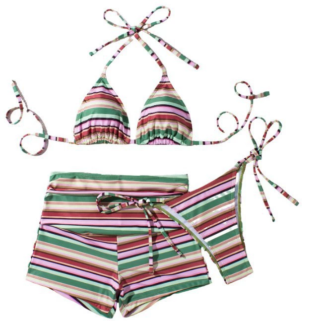 Three-Piece Halter Bikini Set with Shorts and Sarong view 5