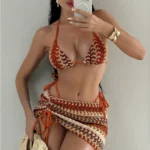 Three-Piece Triangle Bikini Set with Cover-Up Skirt