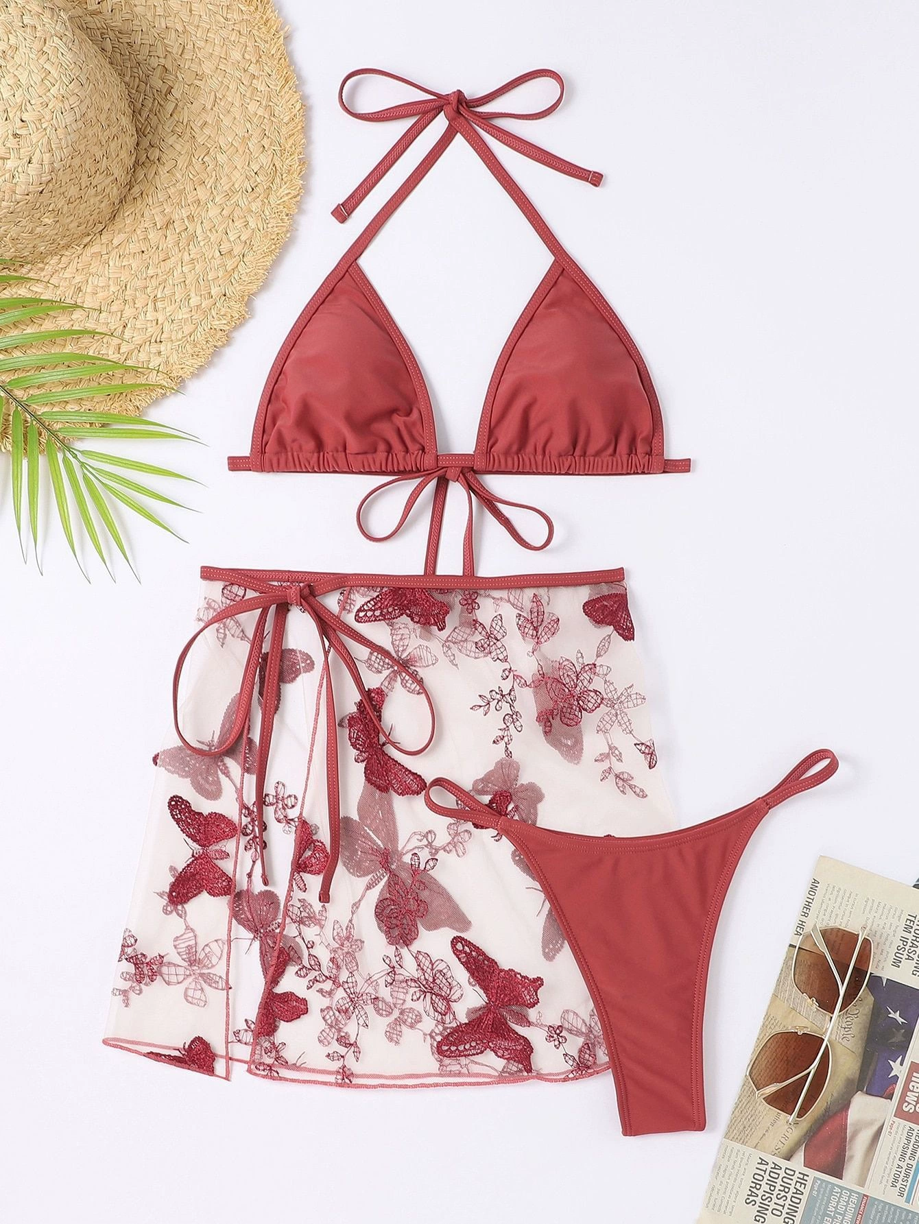 Halter Bikini Set with Side-Tie Skirt