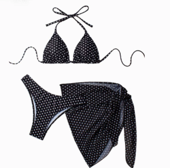 Three-Piece Halter Triangle Bikini Set with Sarong view 5