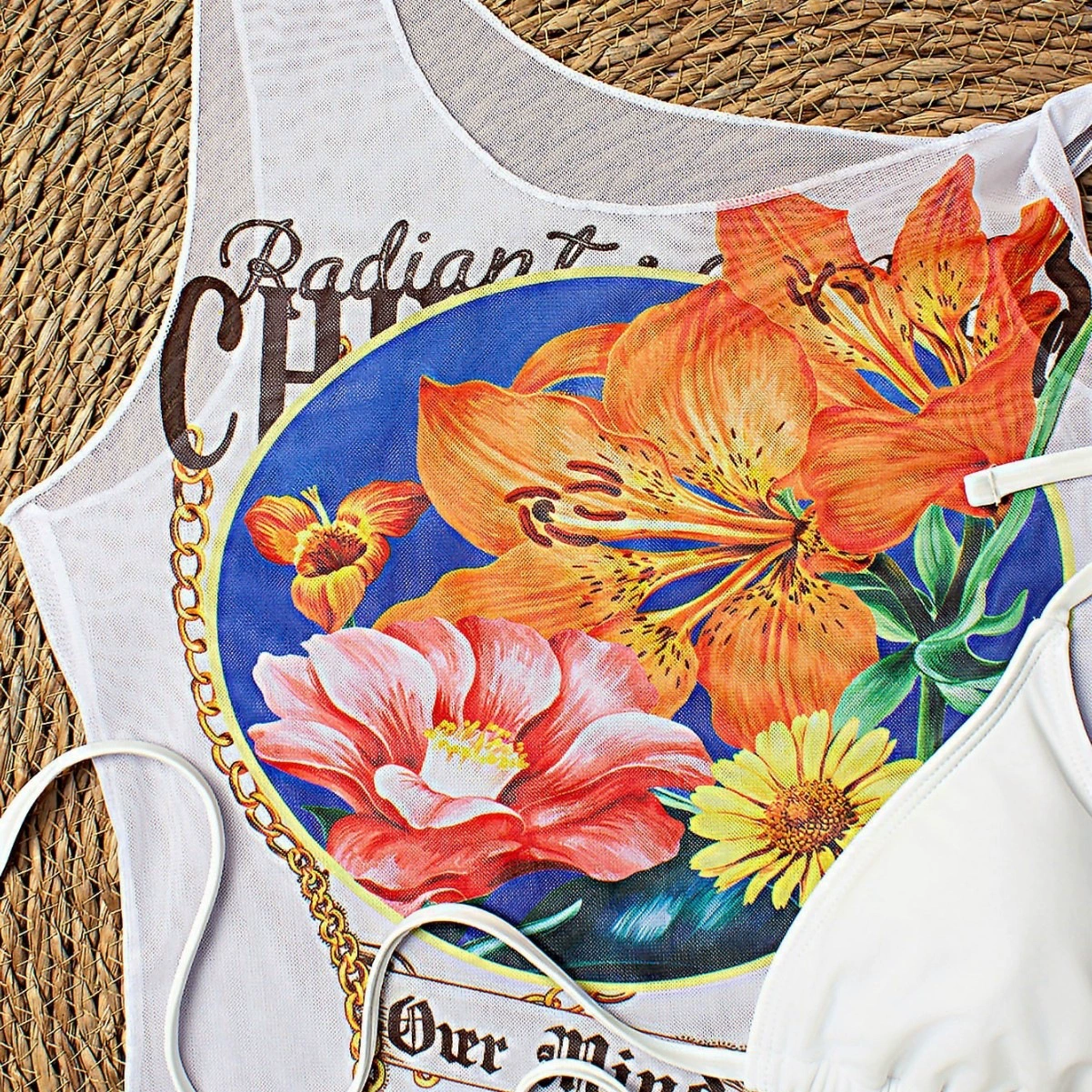 Sleeveless Tank Top and Triangle Bikini Three-Piece Set