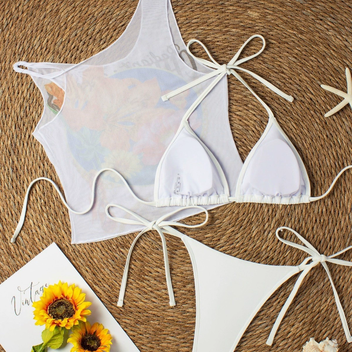 Sleeveless Tank Top and Triangle Bikini Three-Piece Set view 3