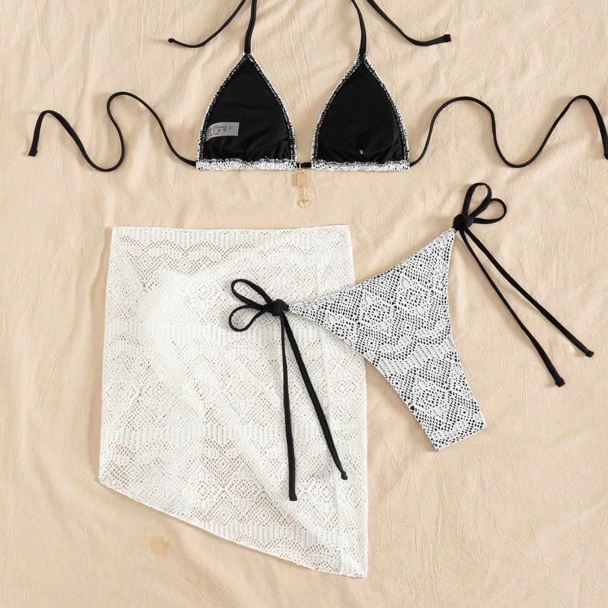 Three-Piece Triangle Bikini Set with Cover-Up Skirt view 3
