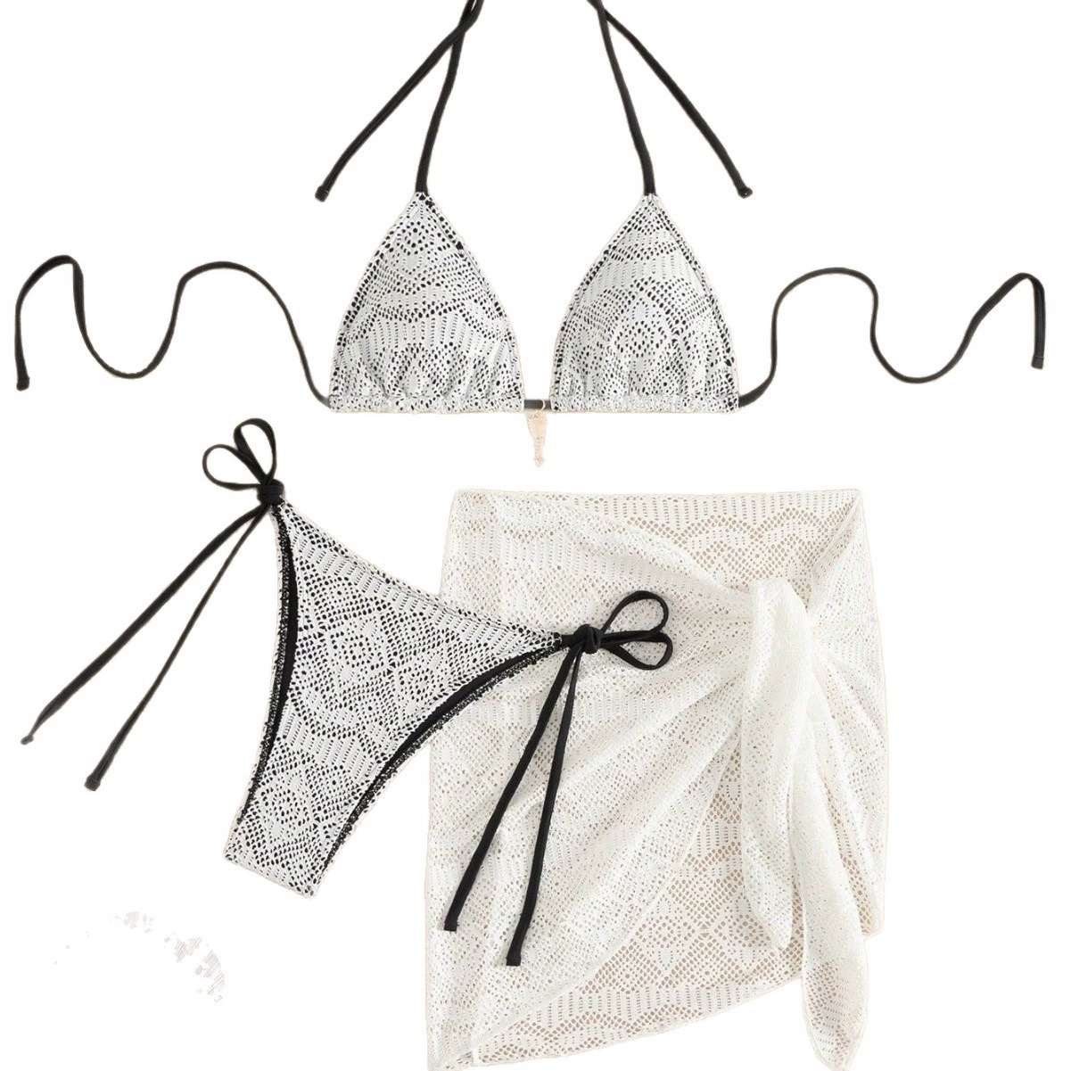 Three-Piece Triangle Bikini Set with Cover-Up Skirt view 5