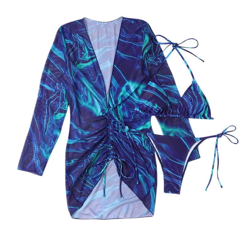 Three-Piece Bikini Set with Long Sleeve Cover-Up view 5