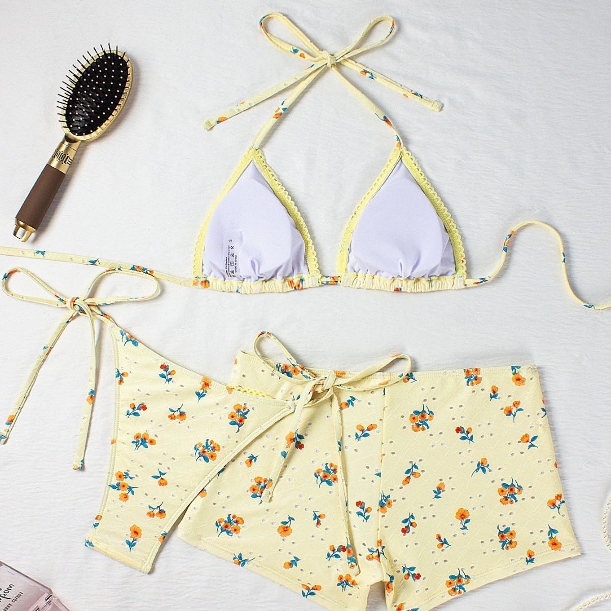 Women’s Halter Triangle Bikini Set with Side-Tie Bottom and Boy Shorts